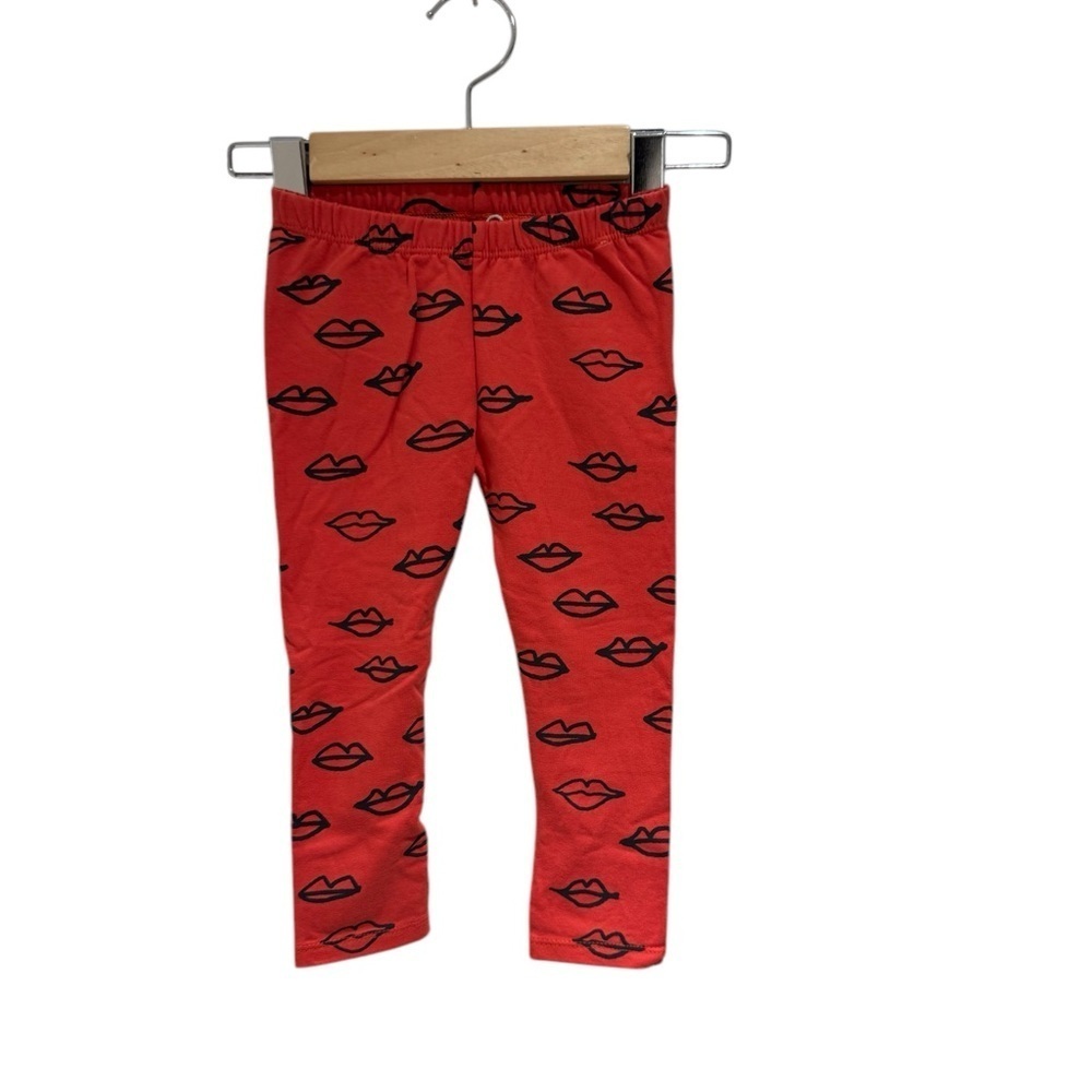 NAADA Red Leggings with Black Lip Print - size 2